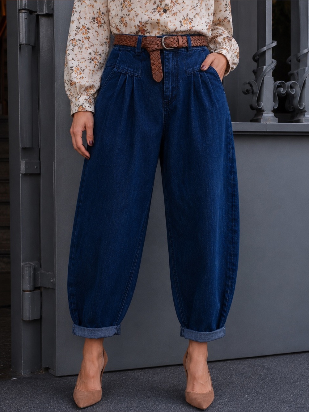 VTG 80s Jeanne Dark Indigo Pleated Tapered Jeans High Rise Balloon Leg, 26